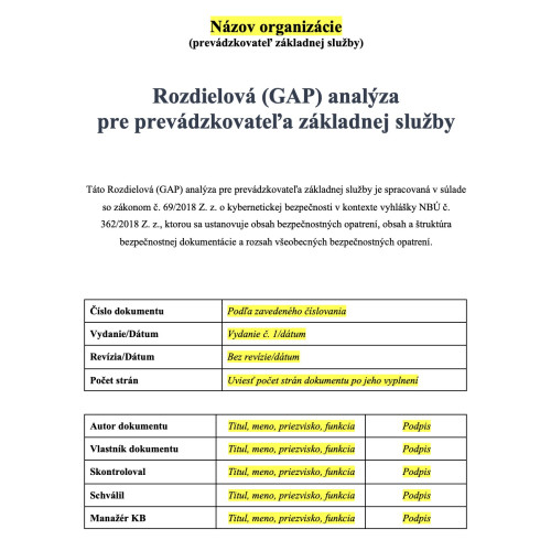 Rozdielová (GAP) analýza pre prevádzkovateľa základnej služby